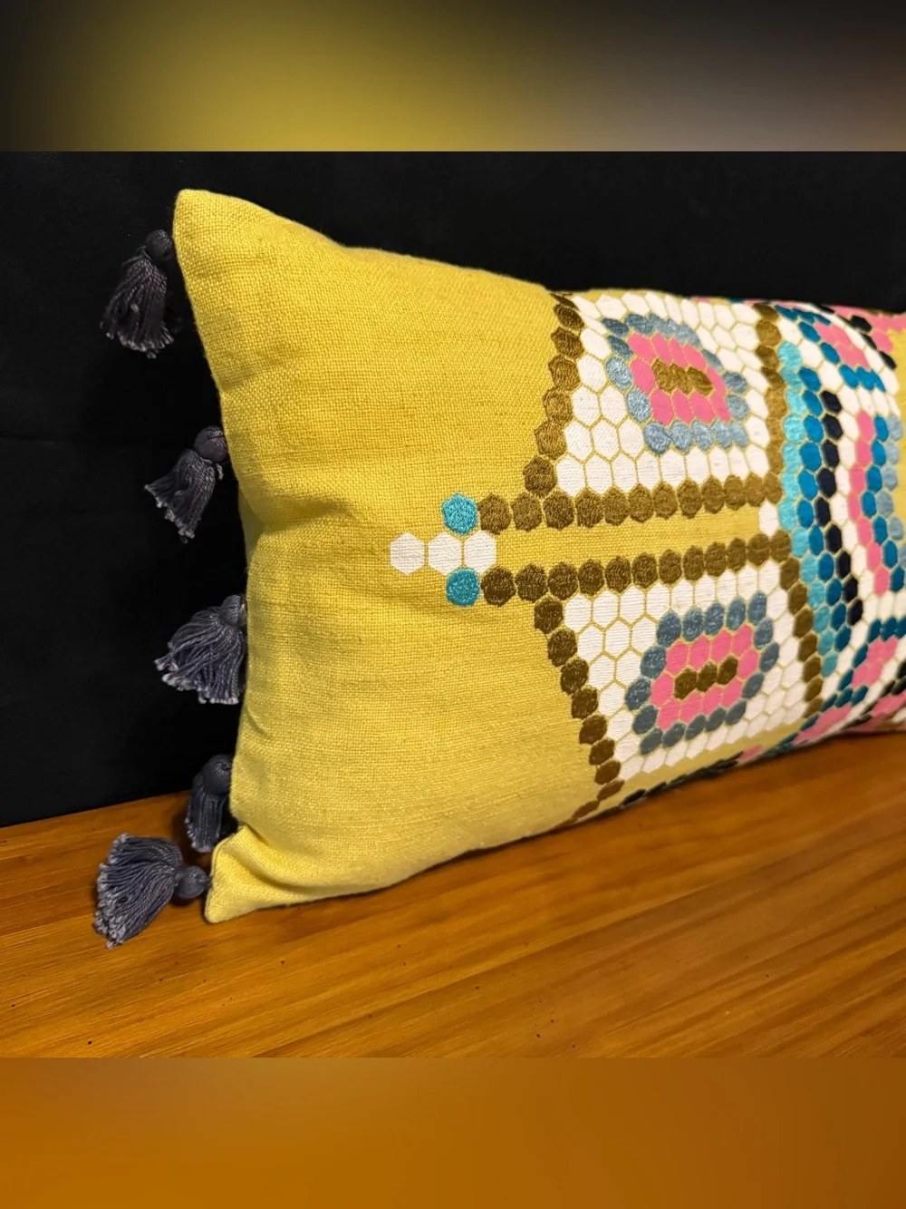 West Elm Throw Pillow Modern Colorblock Lumbar Textured Embroidered 12